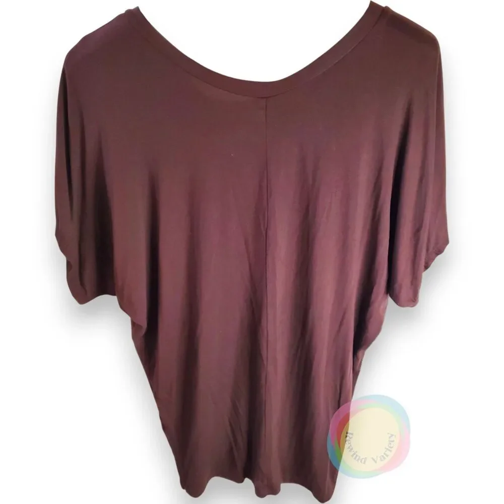 Lock & Love Large Burgundy Modal Dolman V-Neck Top - Picture 2 of 9
